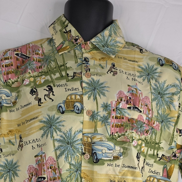 Rima Tropical Island Print Short Sleeve Button Down Shirt Size Small BY-1418 - Picture 3 of 9